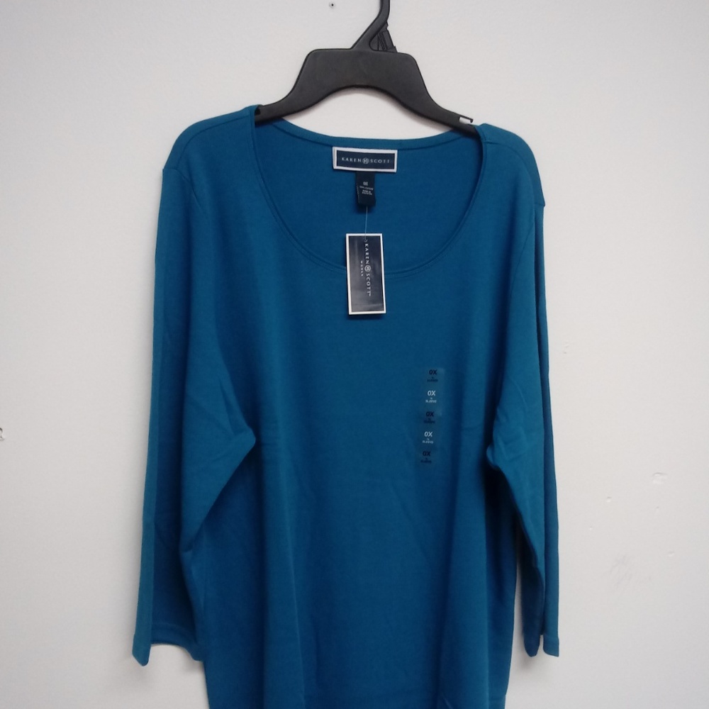 Karen Scott NWT Teal Cotton 3/4 Sleeve Top